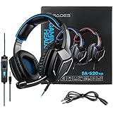 Stereo Gaming Headset PS4 Xbox One S, SADES SA920PLUS Noise Cancelling Over Ear Headphones with Mic, Bass, Soft Memory Earmuffs for PC Laptop Mac Nintendo Switch Games Mobile(Black Blue)