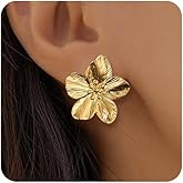 Chunky Gold Earrings for Women Trendy Large Flower Earrings Big Gold Flower Stud Earring Dainty Golds Statement Earring Fashion Jewelry Christmas Birthday Present