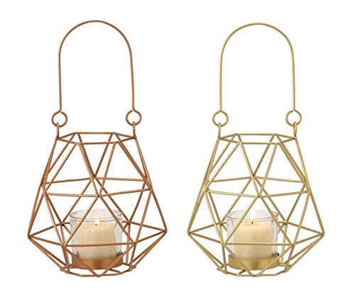 Deco 79 95241 2 Assorted Metal Glass Rope Lantern