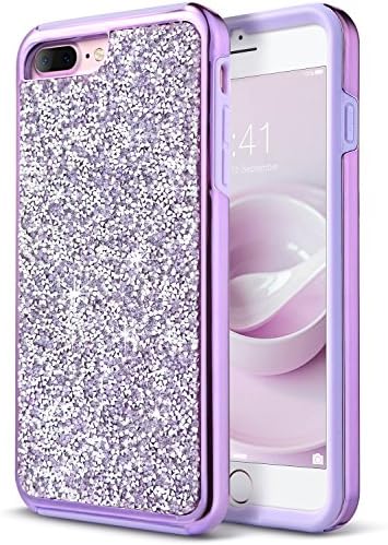 iPhone 8 Plus Case, iPhone 7 Plus Case, UrbanDrama Luxury Bling Sparkly Rhinestone Crystal Hard PC & Soft TPU Inner Shockproof Chrome Bumper Protective Case for iPhone 7 Plus/8 Plus 5.5'', Purple