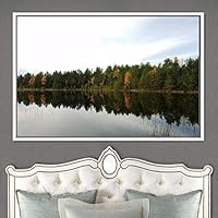 Framed Canvas Wall Art Greenlands Aerial Dark Farmhouse/Country Green Nature Photography Realism Relax/Calm - 16x24 inches