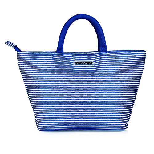 Reusable Lunch Bag, RISEPRO waterproof Tote bag for adults and kids, picnic/school/office diet management, Foldable | Lightweight | Blue Stripe