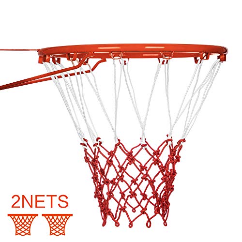 Suncity Basketball Nets Replacement Heavy Duty Basketball Hoop Net Outdoor&Indoor 12 Loops 2 Pack Red White