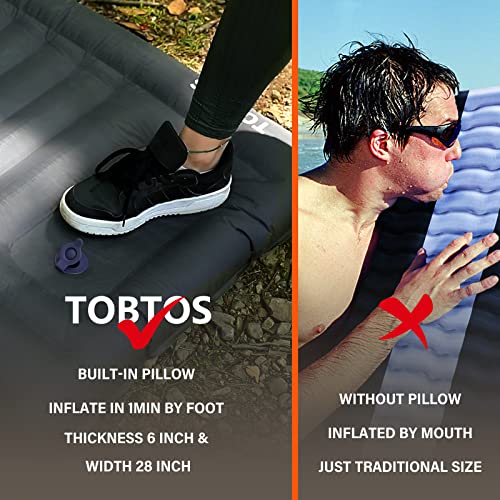TOBTOS Self Inflating Camping Sleeping Pad with Pillow, Thick 6 Inch