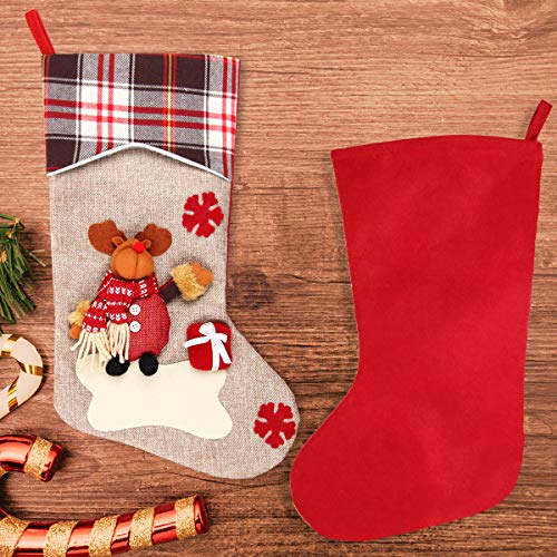 Aiduy 3 Pack 18" Christmas Stockings Decoration with Cute 3D Plush Santa Snowman Reindeer Xmas Stockings Ornament Gifts for Christmas Decorations and Family Holiday Party Decor - Thumbnail 5