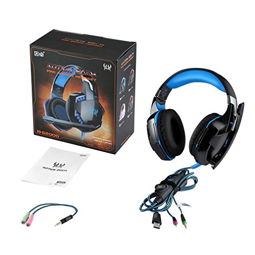 Water-chestnut Gaming Headset, Stereo Bass Noise Cancelling Over-Ear Headphone, with LED Light On It, USB Wired Gaming Headsets for A Variety of Games for PC, Computer, Mobile Phones