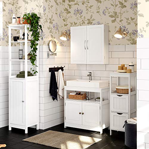VASAGLE BBC320W01 Scandinavian Style Bathroom Cabinet with 2 Adjustable Shelves 60 x 18 x 60 cm Matt White