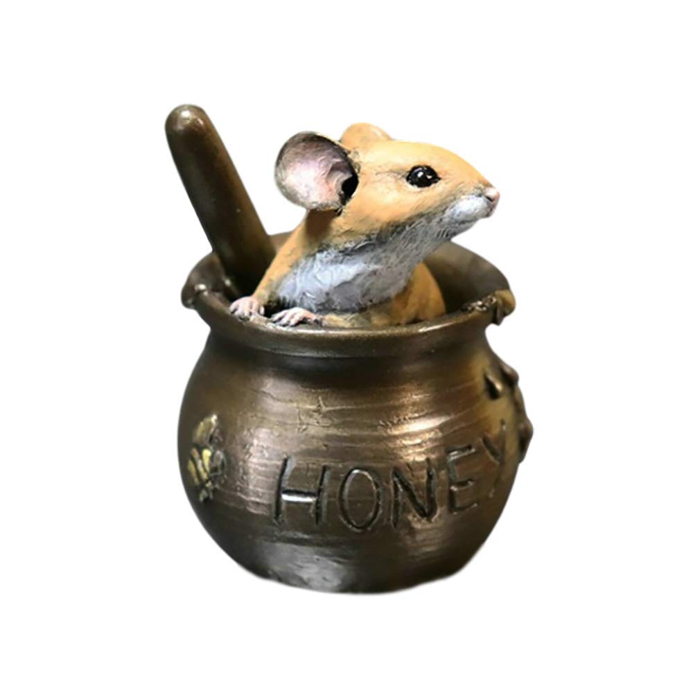 242BR Mouse in Honey Pot Cold Cast & Hand Painted Bronze Resin Figure - 6.3cm