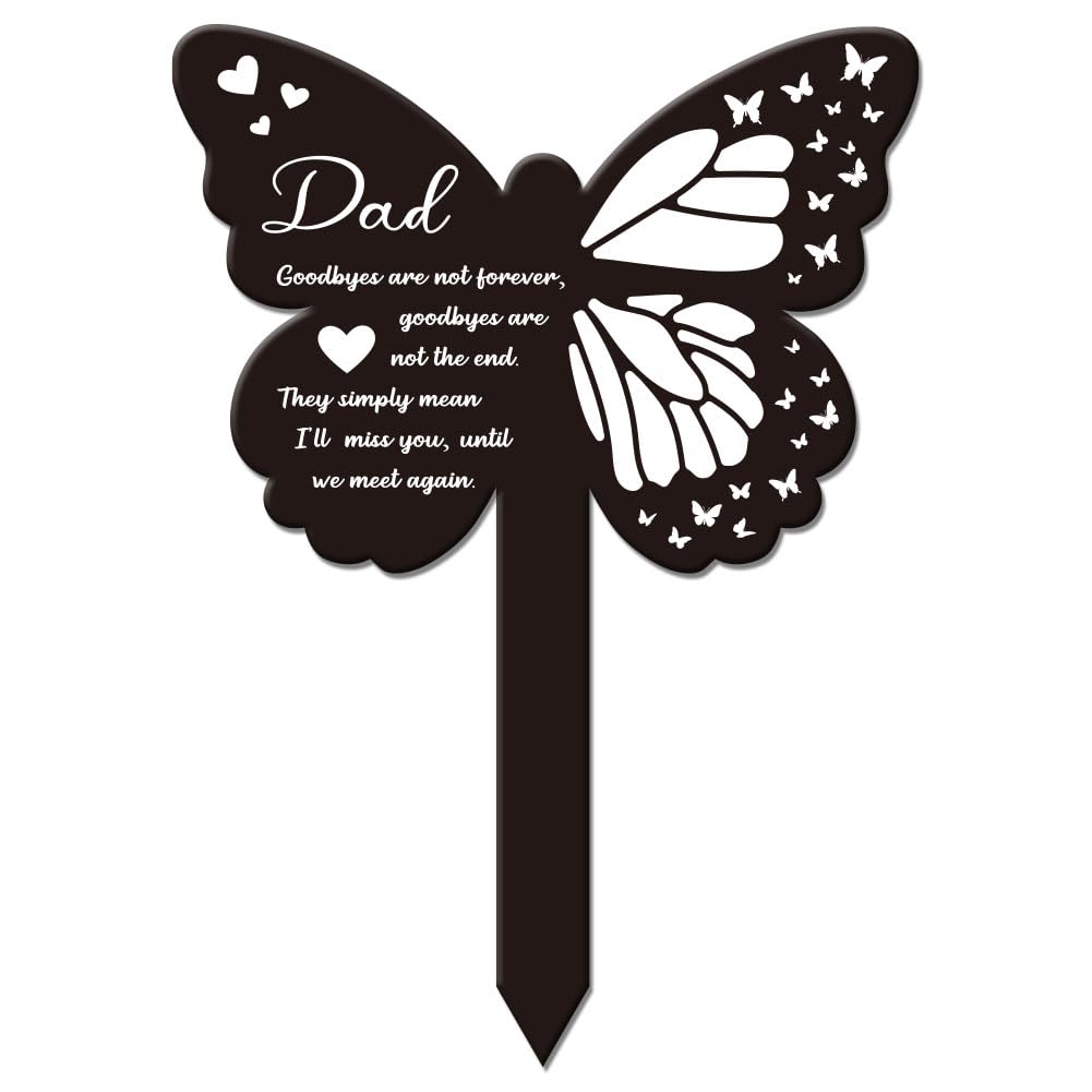 GLOBLELAND Butterfly Daddy Garden Stake Memorial Remembrance Plaque Stake for Cemetery Acrylic Grave Stake Waterproof Sympathy Garden Stake for Yard Grave Cemetery