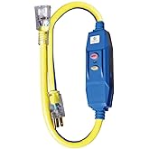 Voltec 04-00103 12/3 STW 20 Amp GFCI Adapter with Lighted End, 3-Foot, Blue with Yellow Stripe