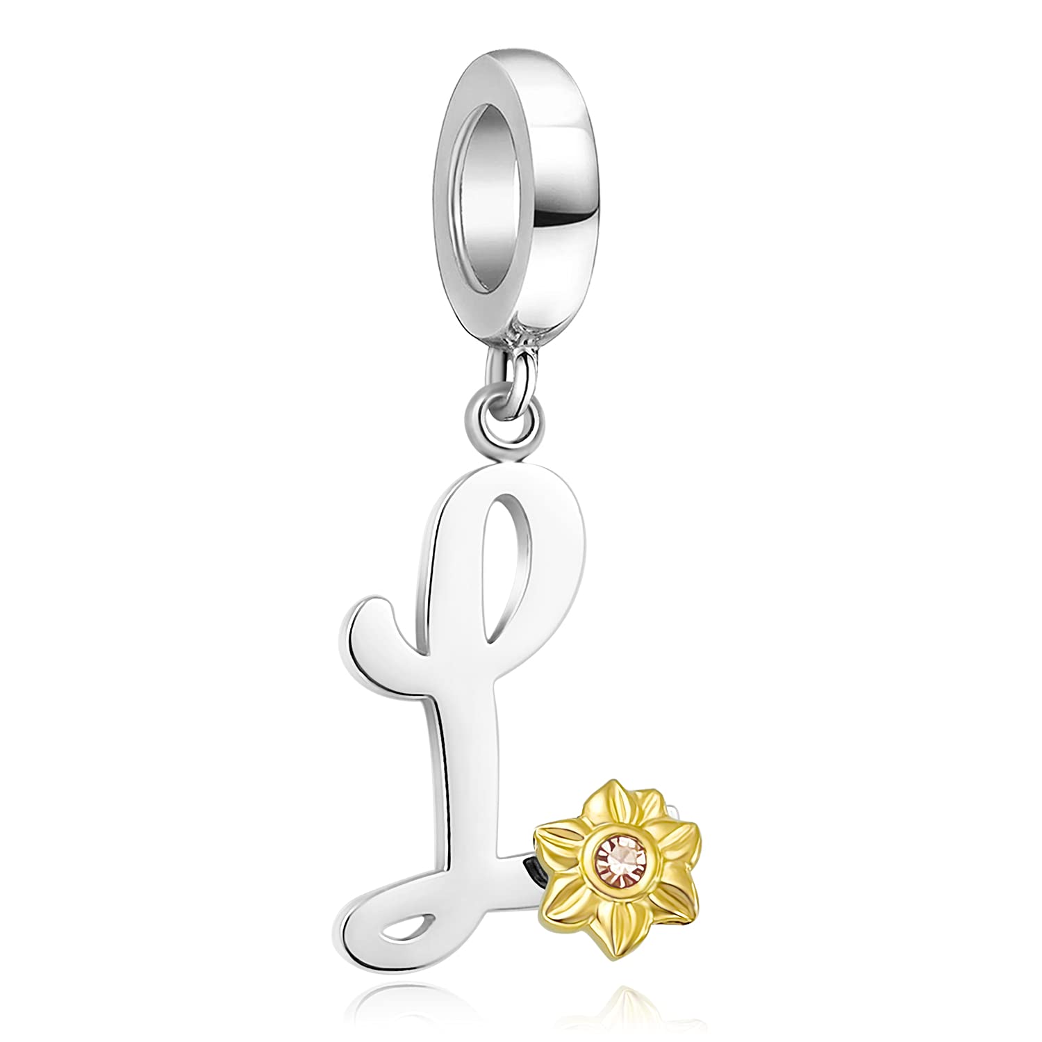 Shining Charm Pendant Letter L Initial Charms for Bracelets Cute Sunflower Charm Birthday Gifts for Women Girls Idea