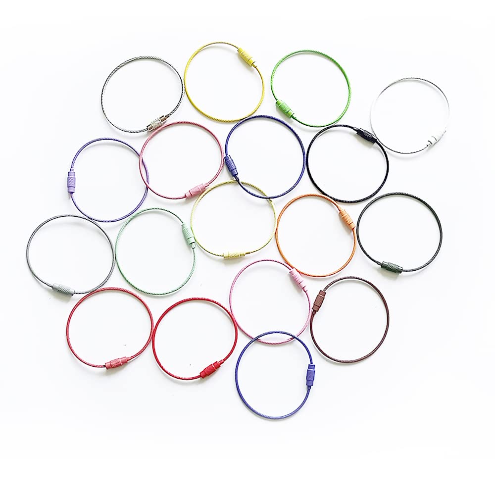 WYAN 18pcs Colored Wire Keychains,15cm Steel Key Ring Loop,Steel Connecter,Wire Keychain Cable,for Hiking,Hanging Keys