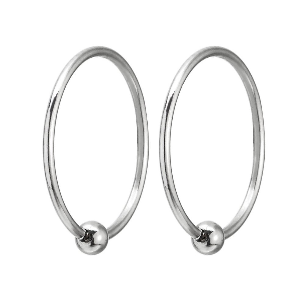 Pair Small Stainless Steel Plain Circle Bead Huggie Hinged Hoop Earrings for Men Women