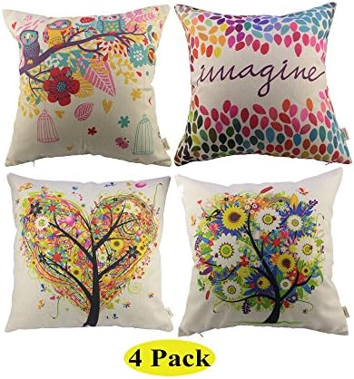 HOSL 4 Pack Cotton Linen Pillow Case Decorative Cushion Cover, Set of 4 (NO Pillow)