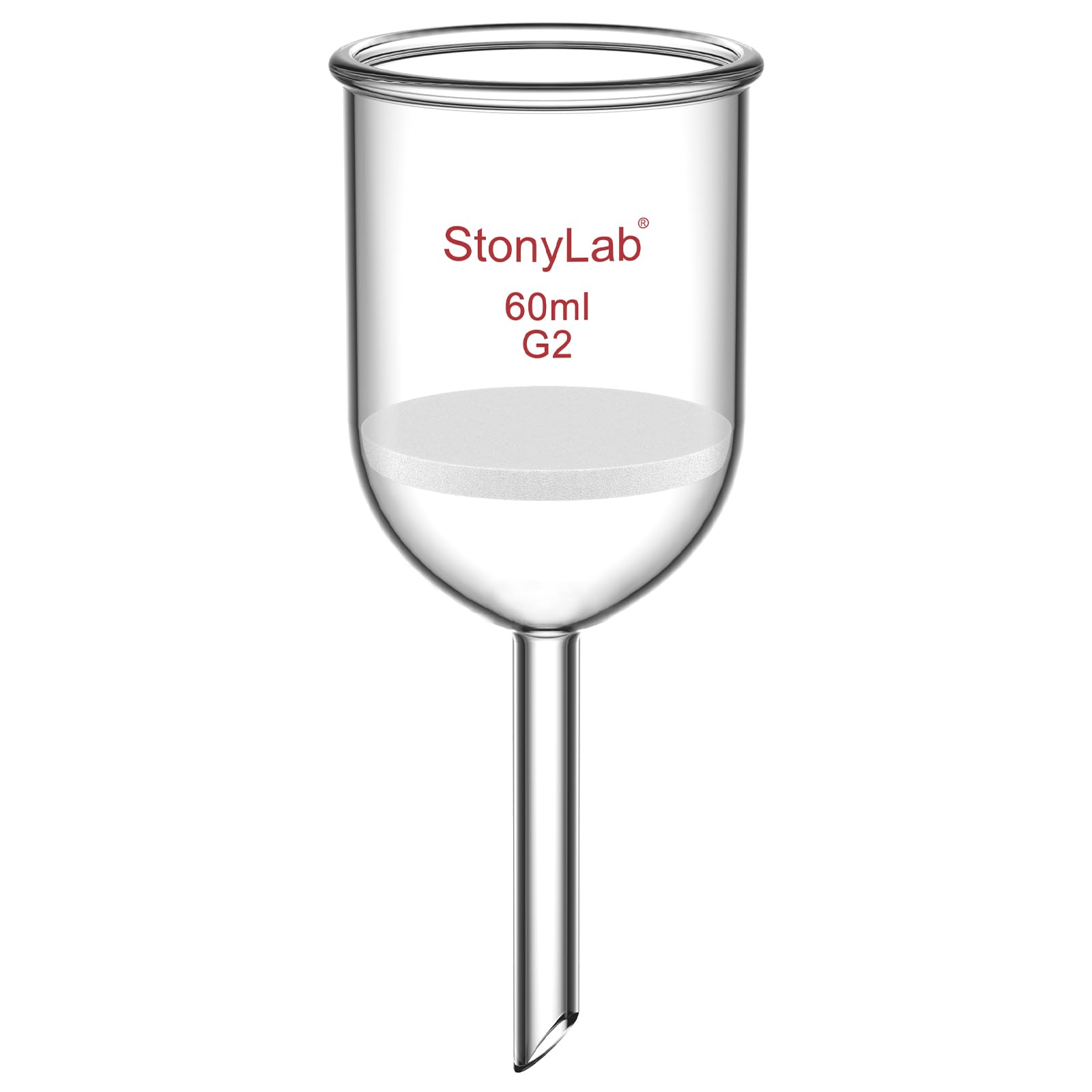 StonyLab Borosilicate Glass Buchner Filtering Funnel with Medium Frit(G2), 46mm Inner Diameter, 60mm Depth (60 mL)