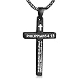 Fiusem Bible Verse Cross Necklace for Men, Stainless Steel Mens Necklace, Black/Gold/Silver Tone Cross Pendant for Men