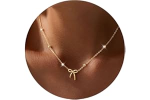 Yoosteel 14K-Gold-Plated Necklace for Girls Women - Dainty Bow Necklaces Cute Choker Small Tiny Bow Pendant Chain Necklace Trendy Jewelry Gift Christmas Stocking Stuffer for Teen Girl Women