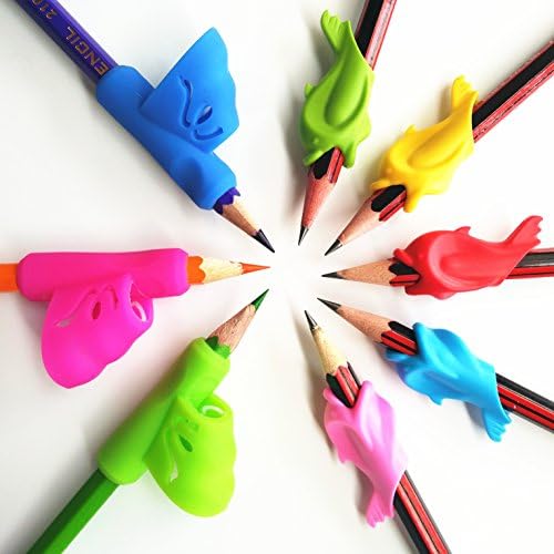COOLZU Pencil Writing Classroom Tools Grips for Kids and Adults Comfortable Ergonomic Handwriting Assorted Colors Pack 8 Count (Grips 8-ct)
