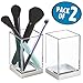 mDesign Modern Square Tumbler Cup for Bathroom Vanity Countertops - for Mouthwash/Mouth Rinse, Storing and Organizing Makeup Brushes, Eye Liners, Accessories - Slim Design, 2 Pack - Clear/Brushed