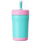 Sursip Toddler Sippy Cup Spill Proof, Vacuum Insulated Stainless Steel 12 oz Kids Tumbler with Straw and Transparent Visible Lid, BPA Free & Dishwasher Safe - Pinkgreen