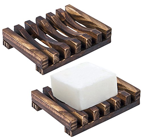 Acerich 2 Pack Wooden Soap Dish Bathroom Shower Soap Holder Hand Craft Natural Wood Dish Holder for Soap, Sponges, Scrubber