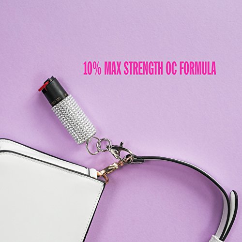 BLINGSTING Cute and Quick Access Self Defense Police Strength Rhinestone Pepper Spray Keychain with UV Marking Dye, Personal Protection for Women, Silver - Thumbnail 7