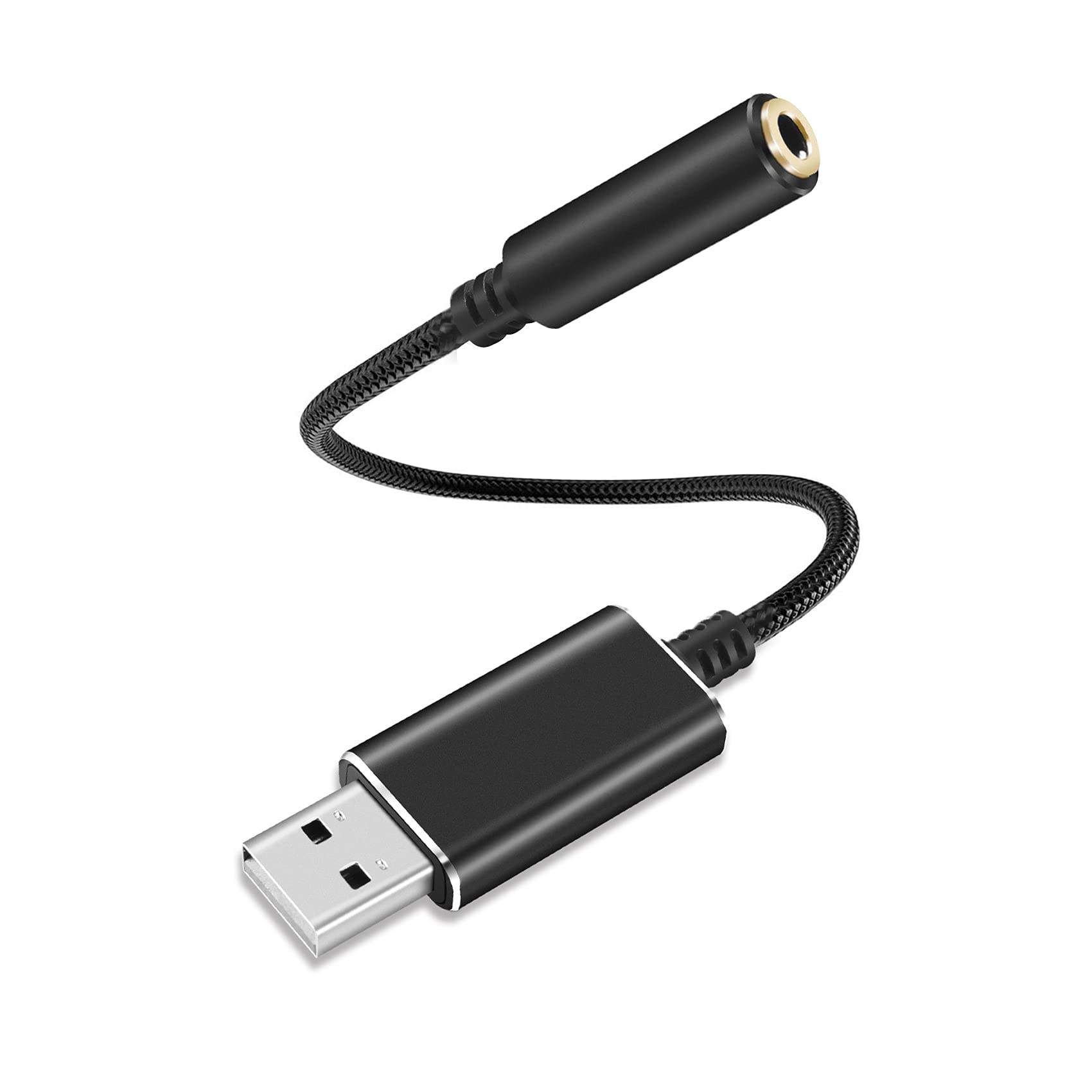 JeoPoom USB to 3.5mm Jack Audio Adapter, External Sound Card for Headset, PC, Laptop, Desktops, Speaker and More (Black)