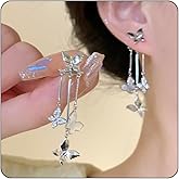 Purple Butterfly Earrings Crystal Rhinestone Drop Earrings Tassel Style Zircon Earring for Women Long Wedding Jewelry for Women