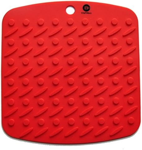 Chefworx Silicone Pot Holder, Trivet Mat,Jar Opener,Spoon Rest and Garlic Peeler (Set of 2) Non Slip, Flexible, Durable, Dishwasher Safe, Heat Resistant Hot Pads (Red)