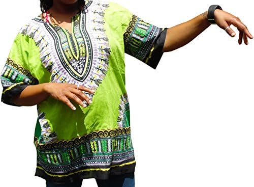 Dashiki For Women by AmericanDashiki (USA Co) 100% Cotton + FREE Bracelet Lime Green