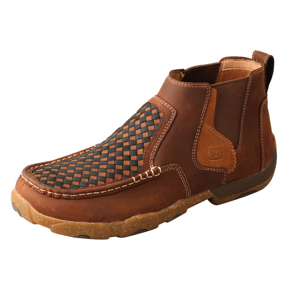 Twisted X Men's 4" Chelsea Driving Moc, Moc Toe, Woven Multi & Oiled Saddle, 14 M Image