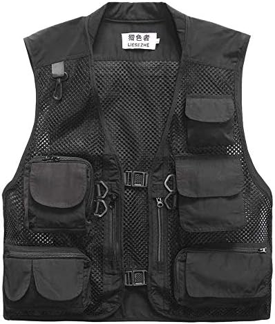 Lieshezhe Men Mesh Breathable Multi-Pocket Vest Outdoor Travelers Fly Fishing Photography