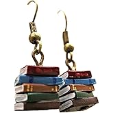 Stack Book Earrings Multicolor Book Library Dangle Earrings Necklace Reading Classic Stack of Books Drop Earring for Women Girl Creative Novel Teach Graduation Jewelry