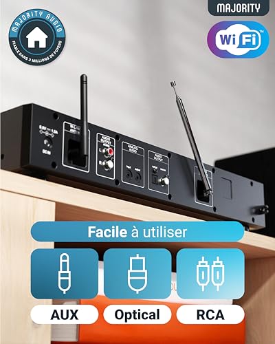 Radio Internet DAB FM WIFI Bluetooth |Tuner DAB pour Chaine Hifi avec Spotify Connect | Tuner HIFI avec Plus de 90 présélections, écran LED couleur | USB, AUX, RCA | Majority Fitzwilliam 2024 Noir | DAB+ Tuner for HiFi, FM, Color Display, USB, AUX, RCA, Optical and Coaxial, Remote Control, 90 Presets - Black