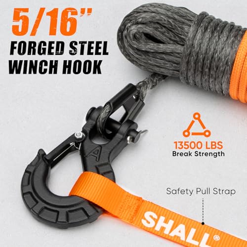 Shall Tow Straps & Ropes, Synthetic Winch Cable 1/4" x 50ft (7.6mm x 15m), 5 Ton (10,000 LB), Suitable for ATV/UTV Off-Road Vehicles.