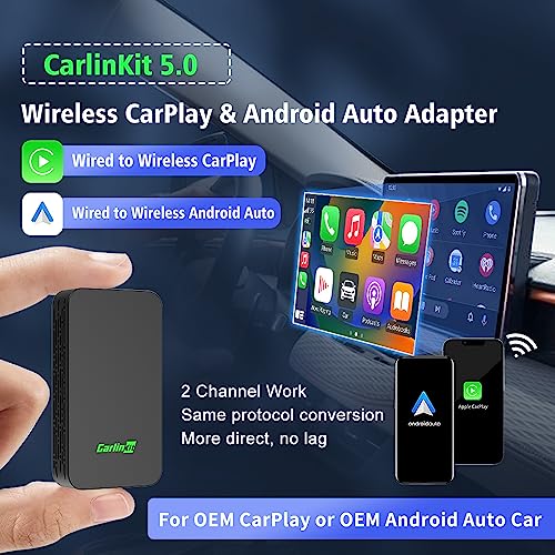 CarlinKit 5.0 Dongle - Wired to Wireless CarPlay & Android Auto Adapter,Online Update,2-Channel Connection, Plug & Plug, 10s Connect for Cars with OEM Wired CarPlay & Android Auto from 2015