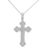 Religious Jewelry 925 Sterling Silver Eastern Orthodox Floral Rose Cross Pendant Necklace
