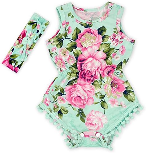 Toddler Baby Girl American Flag Tassel Bodysuit Romper with Headband One-pieces Outfits Set