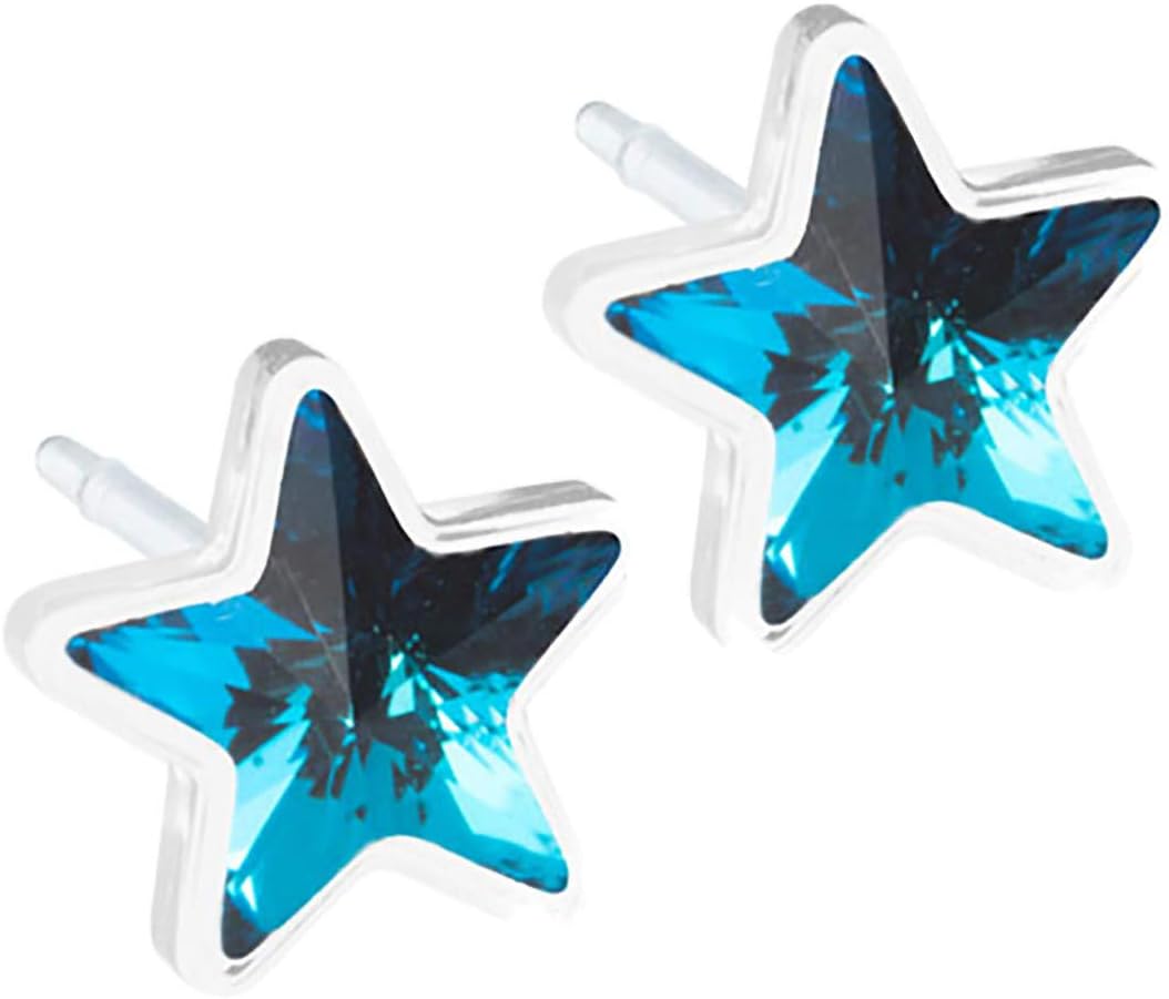 Blomdahl Medical Plastic Earrings with 6 mm Star Swarovski Crystal - Hypoallergenic for Sensitive Ears