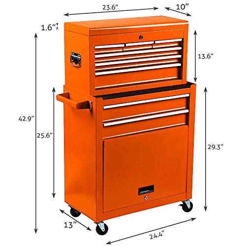 8-Drawer Rolling Tool Box, Rolling Tool Chest with Drawers and Wheels, Tool Storage Cabinet with 4 Swivel Wheels (2Pcs with Brake), Keyed Locking System Tool Organizer (Orange)