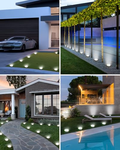 btfarm Set of 8 Solar Ground Lights, 8 LED Garden Outdoor Waterproof Solar Light, Solar Outdoor Spotlight for Paths, Lawn, Patio, Driveway, Courtyard, Swimming Pool, Cool White
