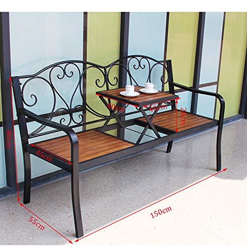 outdoor product 59-Zoll-Außenterrasse Gartenbank, Balkon Parkbank Mit Verstellbarem Mitteltisch, Veranda Sitz Mit… – Bild 3