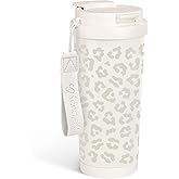 SANDJEST Leopard Tumbler - Stainless Steel 2-in-1 Lid Coffee Tumbler 18 oz, Leopard Print Insulated Travel Mug Gift for Women Girls Teens, Birthday Christmas (Beige)