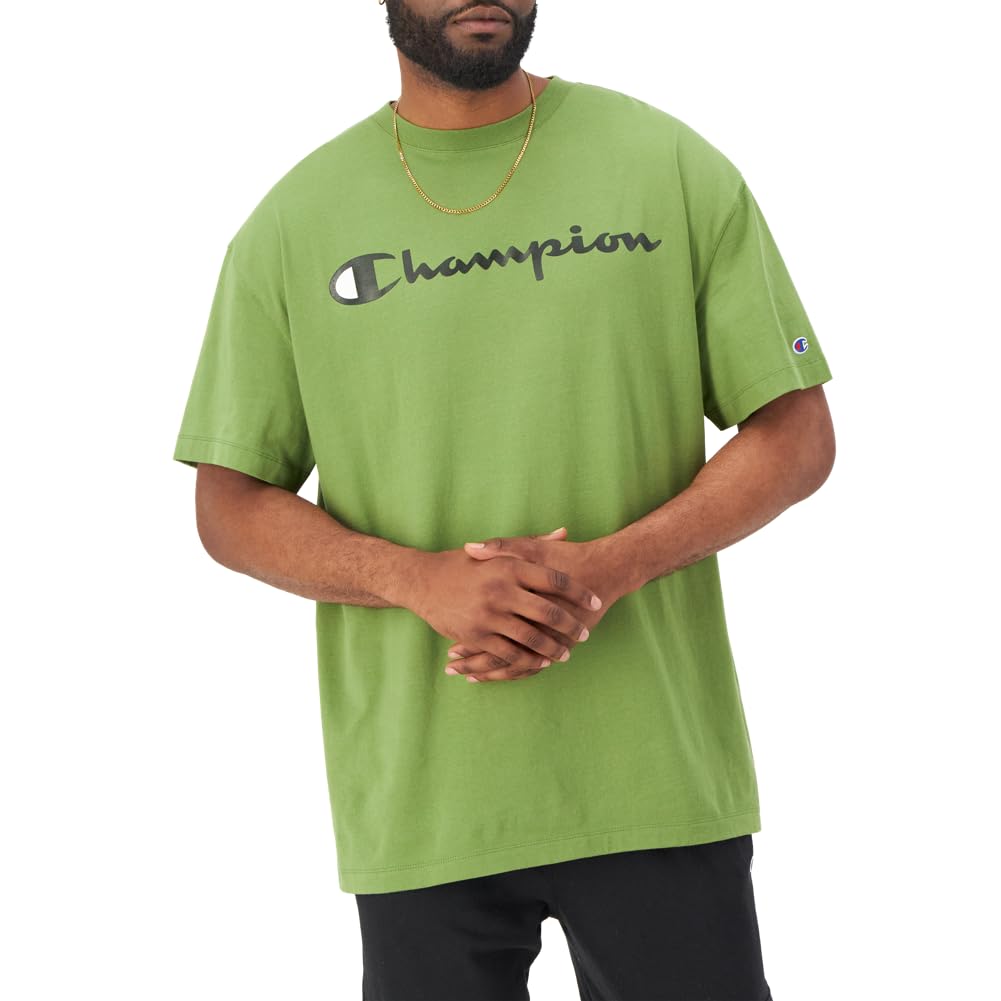 Champion, Classic Graphic, Soft and Comfortable T-Shirts for Men, Logo (Reg. or Big & Tall), Refreshing Mission Green Script, 4X-Large