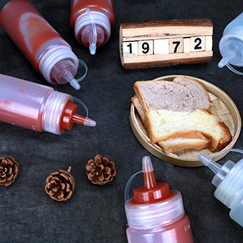 Condiment Squeeze Bottles, OAMCEG 12-Pack 16 oz Durable Plastic Squeeze Squirt Bottle with Discrete Measurements for Ketchup, BBQ, Sauces, Syrup, Condiments, Dressings, Arts and Crafts - BPA Free
