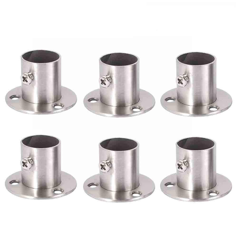 Gasea Stainless Steel Wardrobe Hanging Rail Rod End Support Bracket Flange Socket, 22mm Dia, Set of 6