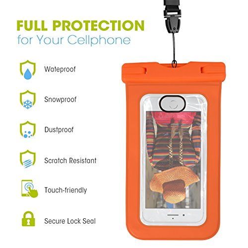 Universal Waterproof Case, HONEST KIN CellPhone Dry Bag Phone Pouch [Support for touch ID fingerprint]for iPhone 8/7/7 Plus/6S/6/6S Plus/SE/5S, Samsung Galaxy S8/S8 Plus/Note 8 6 5 up to 6.0''(Orange) - Thumbnail 2
