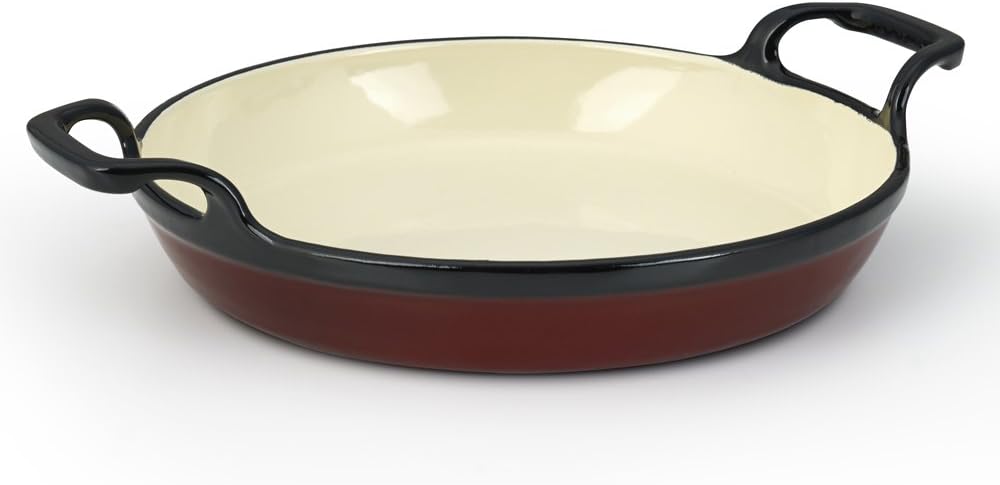 Essenso Grenoble 3 Layer Enameled Cast Iron Egg and Omelet Pan with Ceramic Coating, 6.3”, Cherry/Cream