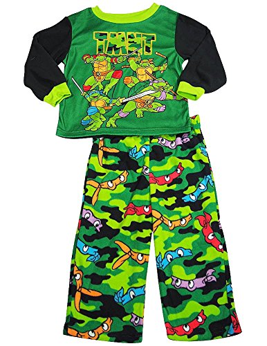 Teenage Mutant Ninja Turtles - Little Boys Long Sleeve Fleece Turtle Pajamas, Green, Black 38240-2T