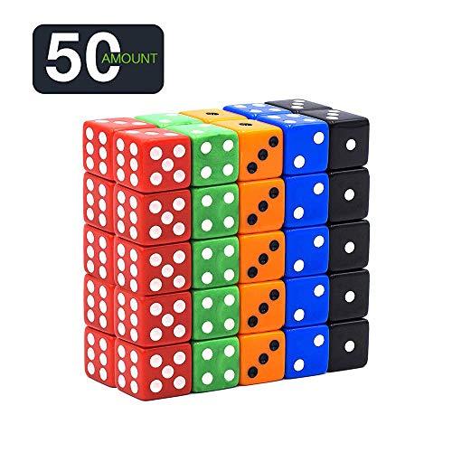 image for ialnai 50 Pack Translucent & Solid 6-Sided Game Dice 5 Sets of Vintage